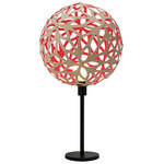 Floral Table Lamp - Bamboo Exterior / Red Interior