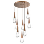 Raindrop Waterfall Round Multi Light Pendant - Burnished Bronze / Clear