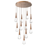 Raindrop Waterfall Round Multi Light Pendant - Burnished Bronze / Clear