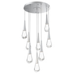 Raindrop Waterfall Round Multi Light Pendant - Classic Silver / Clear