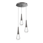 Raindrop Waterfall Round Multi Light Pendant - Graphite / Clear