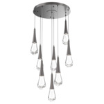 Raindrop Waterfall Round Multi Light Pendant - Graphite / Clear