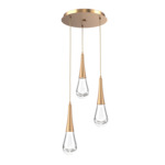 Raindrop Waterfall Round Multi Light Pendant - Novel Brass / Clear