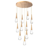 Raindrop Waterfall Round Multi Light Pendant - Novel Brass / Clear