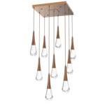 Raindrop Waterfall Square Multi Light Pendant - Burnished Bronze / Clear