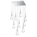 Raindrop Waterfall Square Multi Light Pendant - Classic Silver / Clear