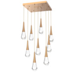 Raindrop Waterfall Square Multi Light Pendant - Novel Brass / Clear