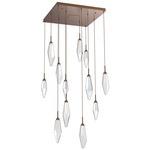 Rock Crystal Square Multi Light Pendant - Burnished Bronze / Chilled Clear