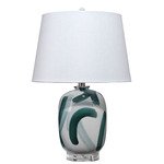 Graphic Table Lamp - Teal/ White / White Linen