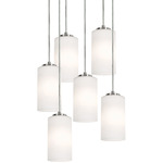 Leo Round Multi Light Pendant - Satin Nickel / White