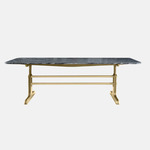 Trestle Dining Table - Satin Brass / Silver Wave Marble