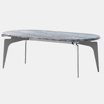 Prong Racetrack Coffee Table - Satin Nickel / Silver Wave Marble