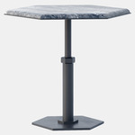 Pedestal Hexagon Side Table - Blackened Steel / Silver Wave Marble