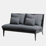 Boudoir Loveseat - Blackened Steel / Navy Leather / Navy Fabric