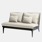 Boudoir Loveseat - Blackened Steel / Beige Leather / Beige Fabric