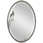 Beveled Oval Mirror with Leaf - Dark Smoke / Mirror
