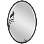 Beveled Oval Mirror with Leaf - Black / Mirror