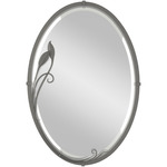 Beveled Oval Mirror with Leaf - Natural Iron / Mirror