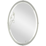 Beveled Oval Mirror with Leaf - Sterling / Mirror