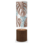 Monstera Leaf Column Table Lamp - Walnut / Blue