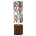 Monstera Leaf Column Table Lamp - White / Walnut / Blue
