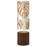 Monstera Leaf Column Table Lamp - White / Walnut / Green