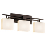 Fusion Aero Rectangle 3LT Bathroom Vanity Light - Dark Bronze / Opal