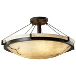 LumenAria Ring Bowl Semi Flush Ceiling Light - Dark Bronze / Faux Alabaster