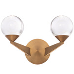 Double Bubble 2-Light Wall Sconce - Aged Brass / Clear