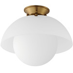 Domain Semi Flush Ceiling Light - Natural Aged Brass / Frosted / Opal White