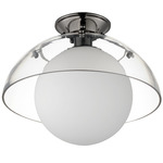 Domain Semi Flush Ceiling Light - Black Chrome / Clear / Opal White