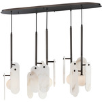 Megalith Stone Multi Light Linear Pendant - Gunmetal / Spanish Alabaster