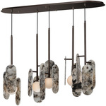 Megalith Stone Multi Light Linear Pendant - Brushed Bronze / Striae Arya