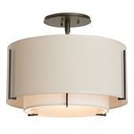 Exos Double Shade Semi Flush Ceiling Light - Dark Smoke / Natural Linen