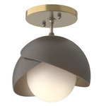 Brooklyn Double Shade Semi Flush Light - Modern Brass / Dark Smoke