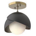 Brooklyn Double Shade Semi Flush Light - Modern Brass / Black