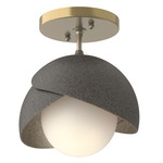 Brooklyn Double Shade Semi Flush Light - Modern Brass / Natural Iron