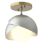 Brooklyn Double Shade Semi Flush Light - Modern Brass / Vintage Platinum