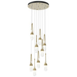 Link Round Multi Light Pendant - Modern Brass / Clear with White Threading