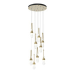 Link Round Multi Light Pendant - Modern Brass / Clear with White Threading