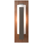Forged Vertical Bar Wall Sconce w/Decorative Backplate - Dark Smoke / Opal