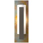 Forged Vertical Bar Wall Sconce w/Decorative Backplate - Dark Smoke / Opal