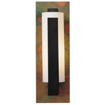 Forged Vertical Bar Wall Sconce w/Decorative Backplate - Black / Opal