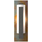 Forged Vertical Bar Wall Sconce w/Decorative Backplate - Natural Iron / Opal