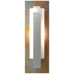 Forged Vertical Bar Wall Sconce w/Decorative Backplate - Vintage Platinum / Opal