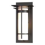 Banded Top Plate Small Outdoor Wall Sconce - Coastal Oil Rubbed Bronze / Opal