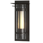 Banded Seeded Outdoor Wall Sconce with Top Plate - Coastal Oil Rubbed Bronze / Opal and Seeded