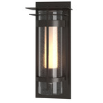 Banded Seeded Outdoor Wall Sconce with Top Plate - Coastal Oil Rubbed Bronze / Opal and Seeded