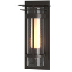 Banded Seeded Outdoor Wall Sconce with Top Plate - Coastal Oil Rubbed Bronze / Opal and Seeded