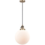 Beacon 201 Pendant with On/Off Switch - Brushed Brass / Matte White